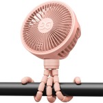 GUSGU Stroller Fan Clip on for Baby, Flexible Tripod & Rechargeable Battery, Small Personal Fan, Mini Portable Fan for Travel, Handheld, Car (Pink)