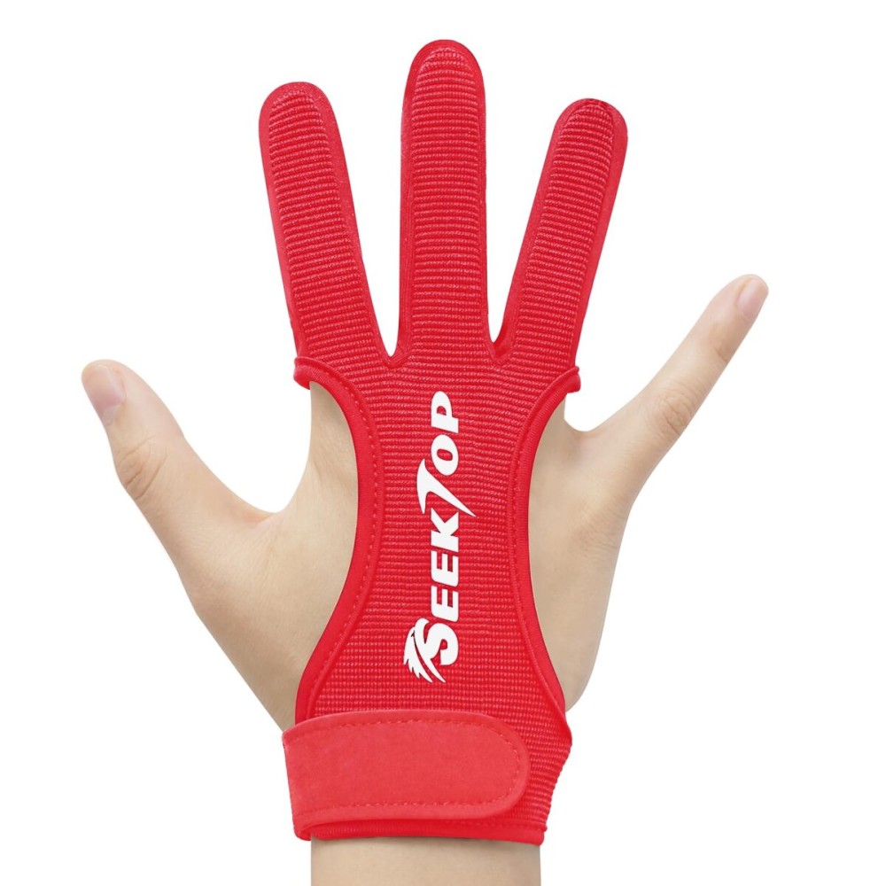 Seektop Archery Gloves Shooting Hunting Leather Three Finger Protector for Youth Adult Beginner (Red, L)