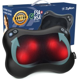 Zyllion Shiatsu Back and Neck Massager with Heat - Cordless Rechargeable 3D Electric Kneading Deep Tissue Massage Pillow with 2 Speeds for Muscle Pain Relief, Black, ZMA-34RB