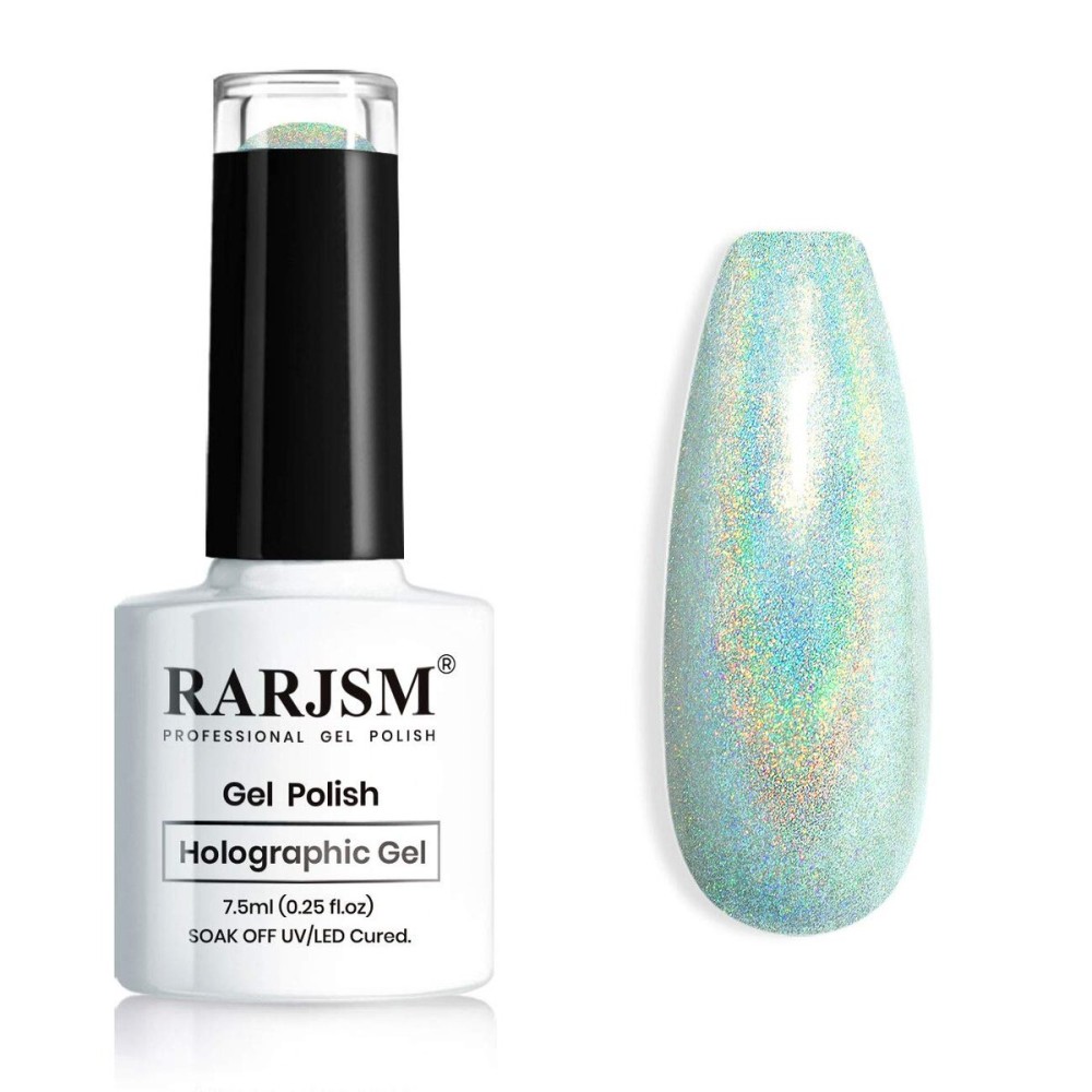 RARJSM Nail Gel Polish Holographic Green Nail Gel Polish Spring Summer Colors Nail Art Nail Polish Curing Requires Soak Off 7.5ML DIY Nail Art