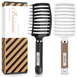 Hair Brush Set, Curved Vented Detangling Hair Brushes for Women Men Kids, Professional Vent Styling Brush for Wet Dry Curly Thick Straight Hair Fast Blow Drying Brush (Pink+ White)