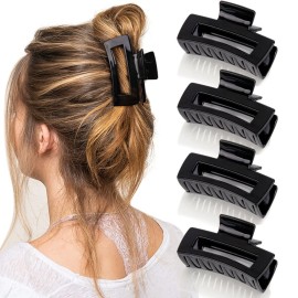 Canitor 4Pcs 3.1 inch Black Hair Clips Claw Clips for Thin and Medium Hair - Acrylic Rectangular French Design Jaw Clips