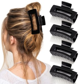 Canitor 4 PCS 4.1 Inch Black Hair Clips - Acrylic Rectangular Women\'s Barrettes, Jaw Clips for Thick and Thin Hair, Non-slip