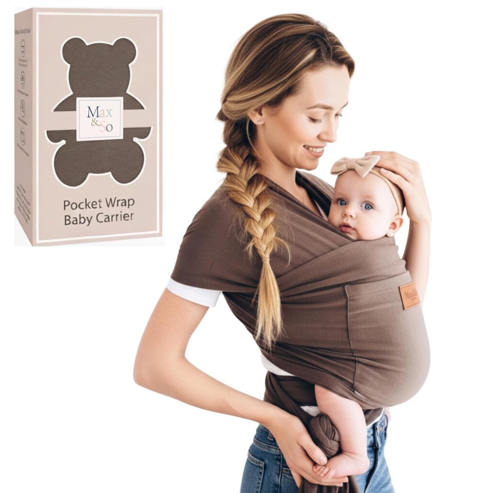 Baby Wrap Carrier - Premium Cotton Baby Carrier Wrap for Newborn to Toddler- Infant Carrier for Babies 8-35 lb - Baby Holder One Size Fits All with Front Pocket by Max&so