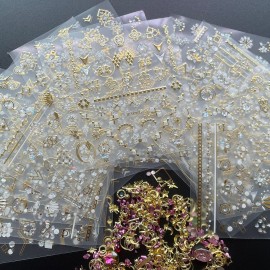 Zoance 20 Sheet 3D Nail Art Stickers,Gold/Diamond Design Luxury Embossed Self-Adhesive Nail Decals Customized Metallic Flower Nail Stickers for Women Girls Salon Home DIY Nail, Tweezers Included