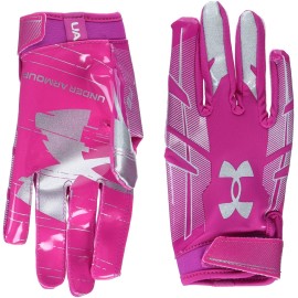 Under Armour boys Youth F8 Football Gloves , Tropic Pink (654)/Metallic Silver , Youth Large