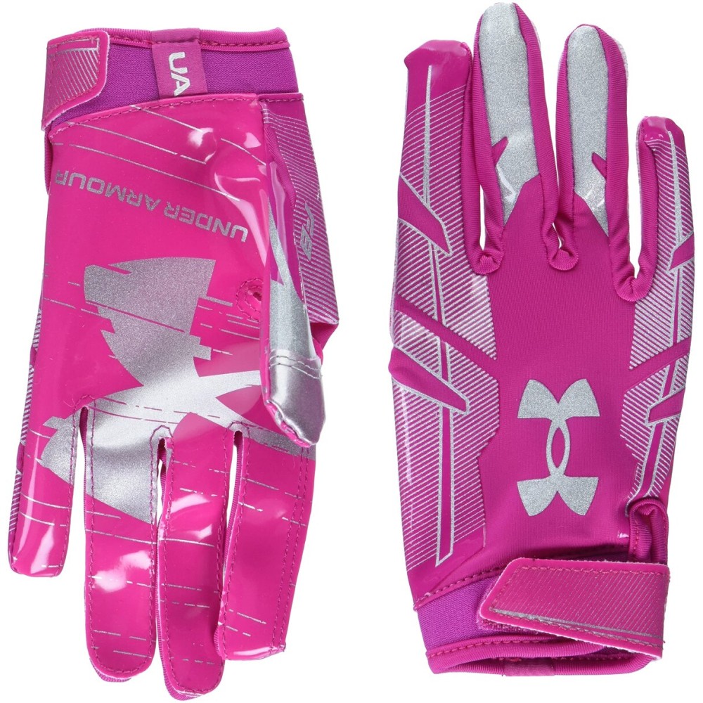 Under Armour boys Youth F8 Football Gloves , Tropic Pink (654)/Metallic Silver , Youth Small