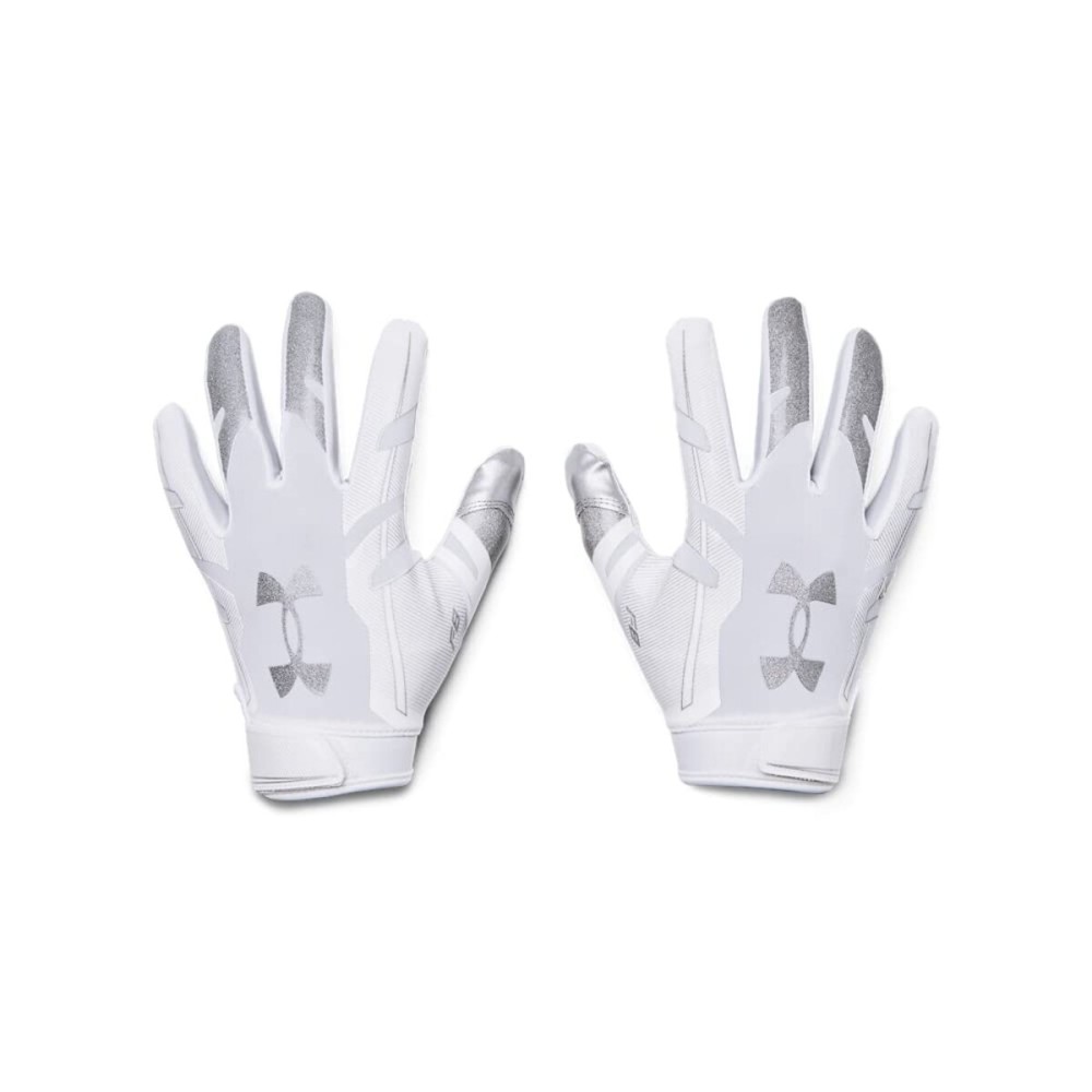 Under Armour boys Youth F8 Football Gloves , White (100)/Metallic Silver , Youth Small
