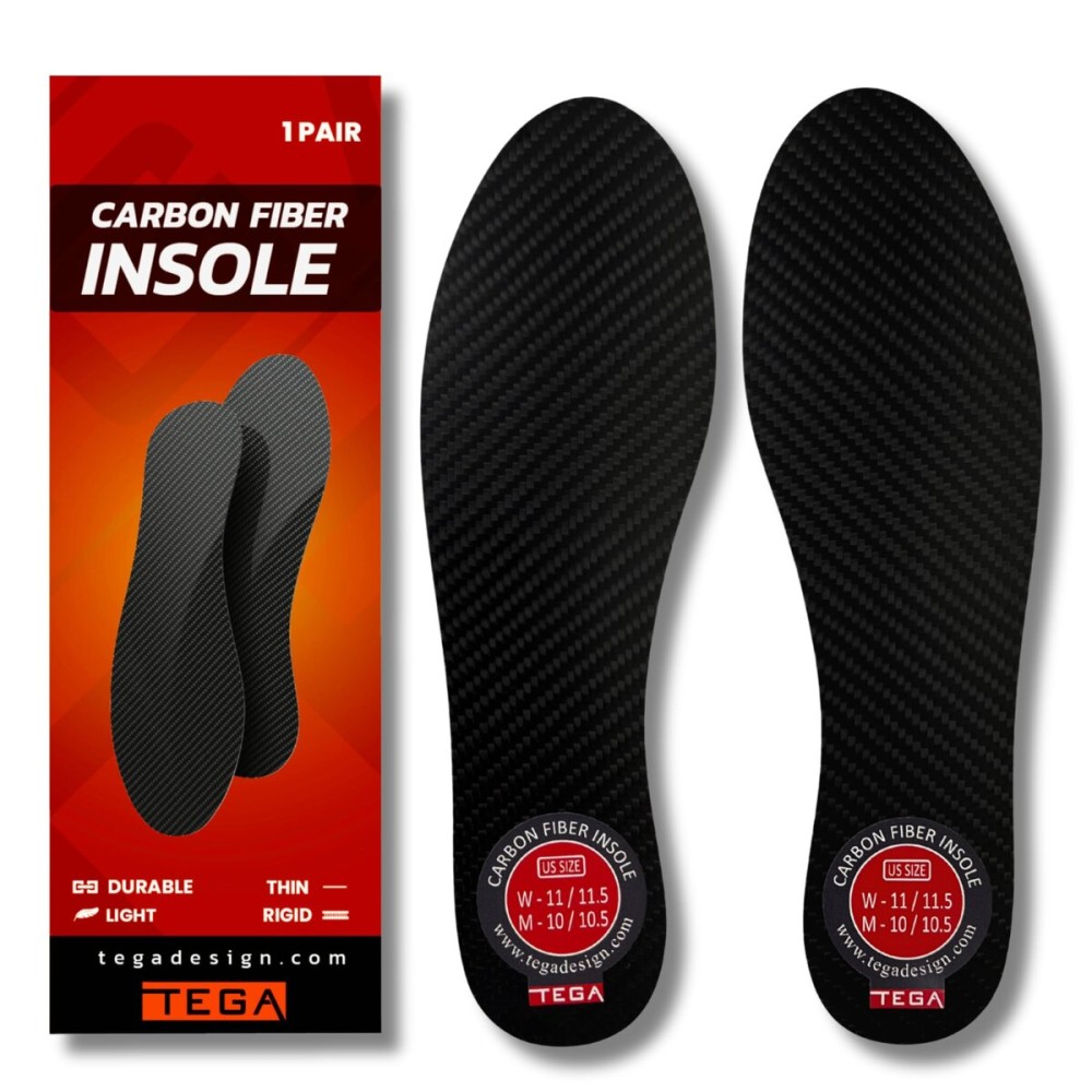 TEGA Carbon Fiber Insole (1 Pair) - for Turf Toe, Foot Fractures, Hallux Rigidus and Limitus - Rigid Shoe Insert for Sports, Hiking, Trekking, Basketball, Running - Alternative to Post Op Shoe (W9/M8)