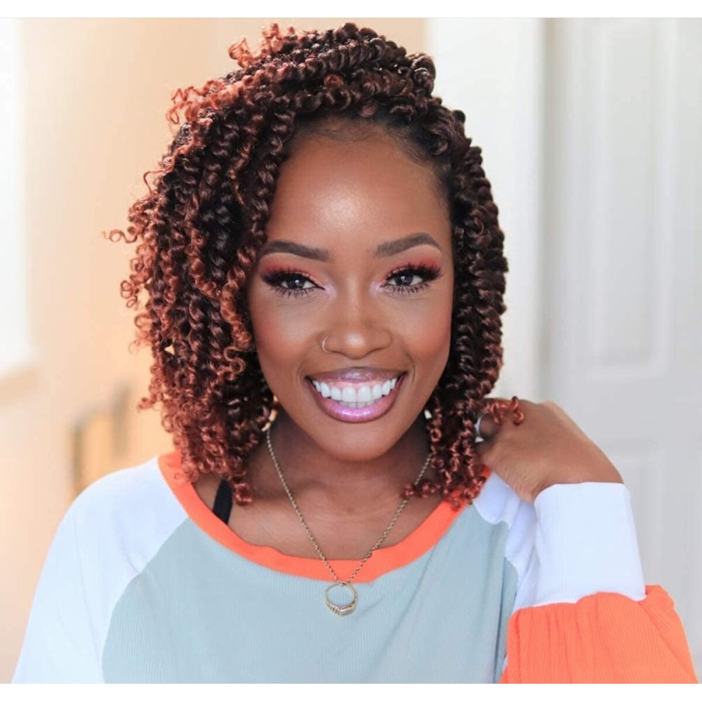 ToyoTress Tiana Passion Twist Hair - 16 Inch 8 Packs Pre-twisted Crochet Braids Ombre Orange, Shoulder Length Pre-looped Synthetic Braiding Hair Extensions (16 Inch, T350-8P)
