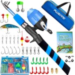 PLUSINNO Kids Fishing Pole, Portable Telescopic Fishing Rod and Reel Combo Kit - with Spincast Fishing Reel Tackle Box for Boys, Girls, Youth (Blue, 1.2M 3.94Ft)