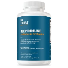 Dr. Tobias Deep Immune Probiotics & Prebiotics, Dual Action Digestion & Immune Support with PreforPro Prebiotics & Delayed Release Spore Forming Probiotics for Women & Men, 180 Capsules, 90 Servings
