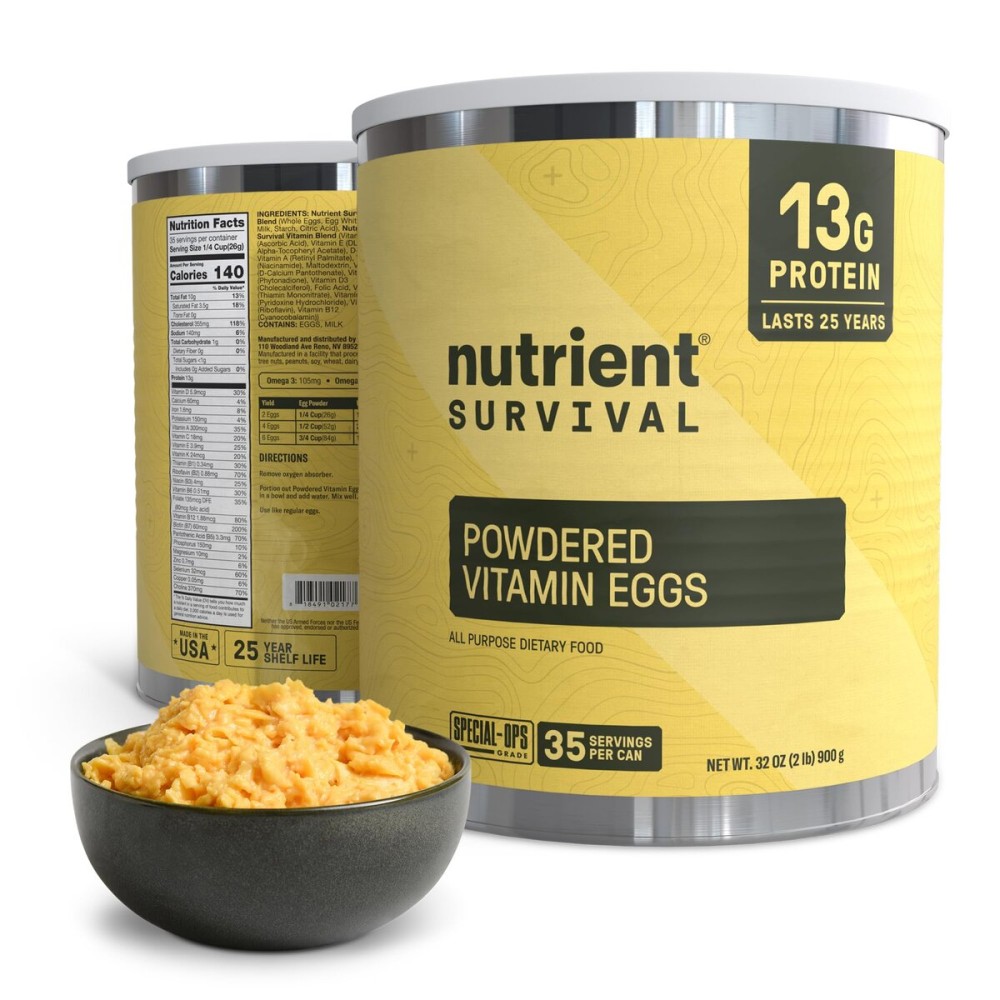 70 Egg Equivalent Nutrient Survival Vitamin Powdered Eggs Blend, Freeze Dried Prepper Supplies & Emergency Food Supply, 33 Essential Nutrients, Gluten Free, Shelf Stable Up to 25 Years Cage Free