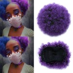 Yinmei Baibian Purple Afro Puff Drawstring Ponytail for Black Women Short Ponytail High Puff Bun Hair Piece Kinky Curly Clip in Updo Hair Extensions(1B/Purple)