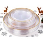 I00000 60 Pcs Clear Gold Plastic Plates, Gold Disposable Plates Includes: 30 Dinner Plate 10.25 and 30 Dessert Plate 7.5 , Premium Clear Plate Prefect for Wedding and Gold Plates Party/Birthday