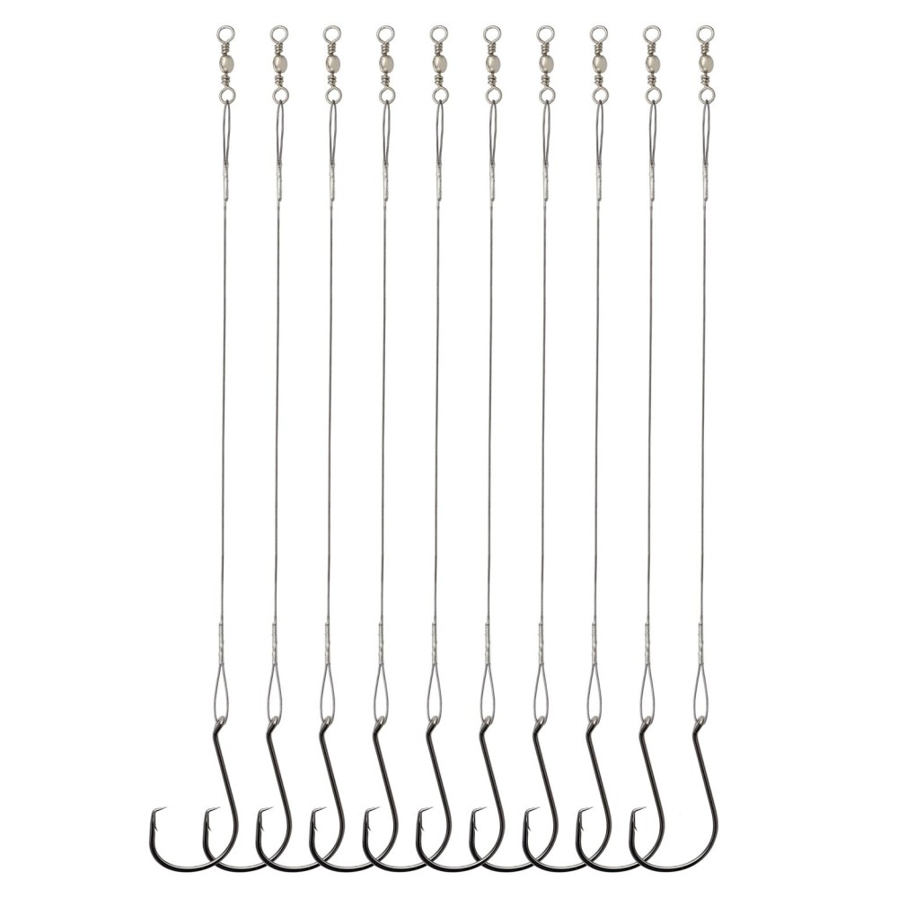 Beoccudo Circle Hooks Rigs Saltwater Steel Leader Wire, 25pcs Heavy Duty Circle Hook with Leader Wire Bass Catfish Fishing Lure Rig