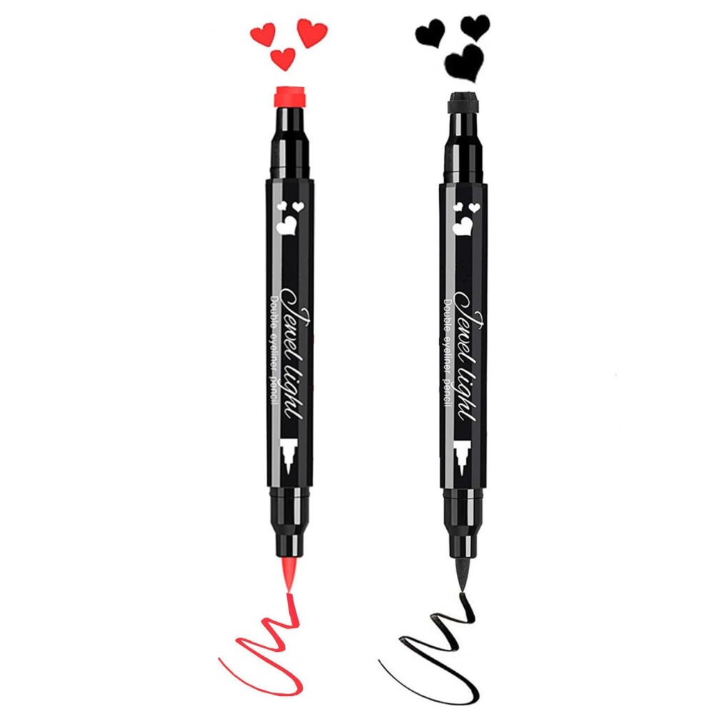 Go Ho 2 PCS Waterproof Liquid Eyeliner Stamps,Double-side Black&Red Smudge-proof Eye Liner,Heart Stamp Eyeliner for Halloween Costumes Makeup,Long-lasting Love Tattoo Tools for Valentines Day
