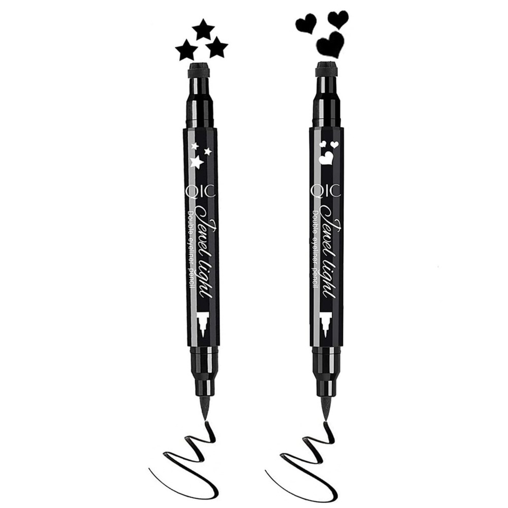 Go Ho Heart and Star Eyeliner Stamp Black Liquid Liner,2 PCS Waterproof Stamp Eyeliner Set,Double-Side Cat Eye Liner,Long-lasting Smudge-proof Eye Liner Makeup Tools