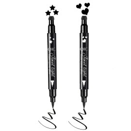 Go Ho Heart and Star Eyeliner Stamp Black Liquid Liner,2 PCS Waterproof Stamp Eyeliner Set,Double-Side Cat Eye Liner,Long-lasting Smudge-proof Eye Liner Makeup Tools
