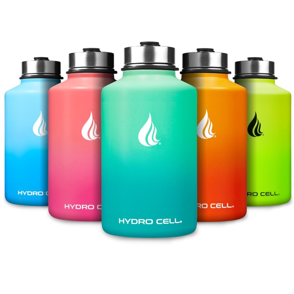 HYDRO CELL Stainless Steel Insulated Water Bottle with Straw - For Cold & Hot Drinks - Metal Vacuum Flask with Screw Cap and Modern Leakproof Sport Thermos for Adults (Mint/Green 64oz)