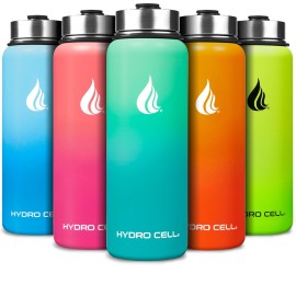 HYDRO CELL Stainless Steel Insulated Water Bottle with Straw - For Cold & Hot Drinks - Metal Vacuum Flask with Screw Cap and Modern Leakproof Sport Thermos for Adults (Mint/Green 40oz)