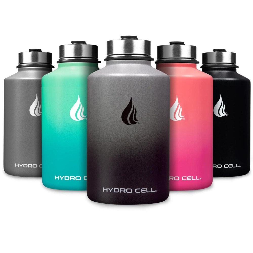 HYDRO CELL Stainless Steel Insulated Water Bottle with Straw - For Cold & Hot Drinks - Metal Vacuum Flask with Screw Cap and Modern Leakproof Sport Thermos for Adults (Graphite/Black 64oz)