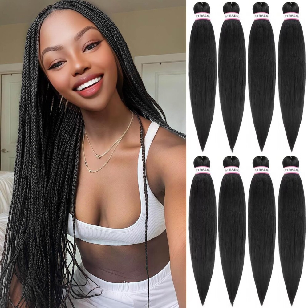 ATRAENTE Pre Stretched Braiding Hair 18 Inch 8 Packs Prestretched Braiding Hair Professional Synthetic Braids Hair Extension Itch Free Hot Water Setting Yaki Texture