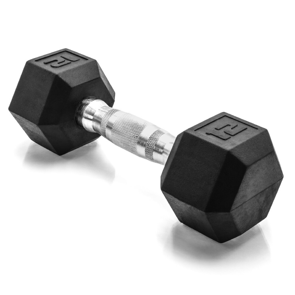 CAP Barbell 12 LB Rubber Coated Hex Dumbbell Hand Weight - Single | Chrome Handle