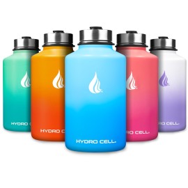 HYDRO CELL Stainless Steel Insulated Water Bottle with Straw - For Cold & Hot Drinks - Metal Vacuum Flask with Screw Cap and Modern Leakproof Sport Thermos for Adults (Sky/Blue 64oz)