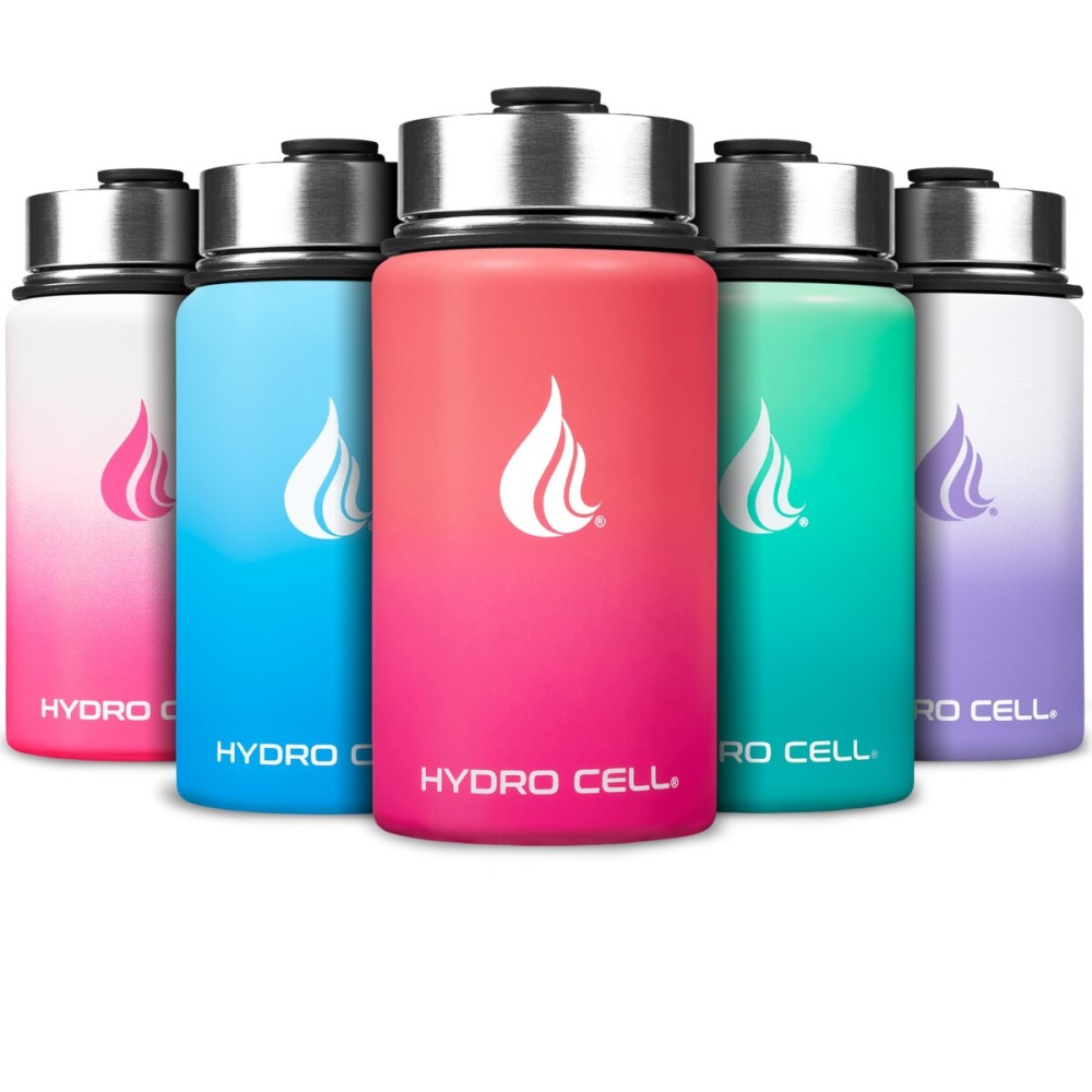 HYDRO CELL Stainless Steel Insulated Water Bottle with Straw - For Cold & Hot Drinks - Metal Vacuum Flask with Screw Cap and Modern Leakproof Sport Thermos for Adults (Coral/Punch 14oz)
