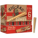 ZIG-ZAG Pre Rolled Cones 1 1/4 Size (36 Pack) Unbleached - Slow Burning Pre Rolled Cones with Tips & Packing Tubes Included - (216 Cones)