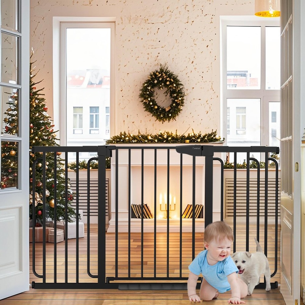 Cumbor 29.7-57 Extra Wide Baby Gate for Stairs, Mom\'s Choice Awards Winner-Dog Gate for Doorways, Pressure Mounted Walk Through Safety Child Gate for Kids Toddler, Tall Pet Puppy Fence Gate, Black