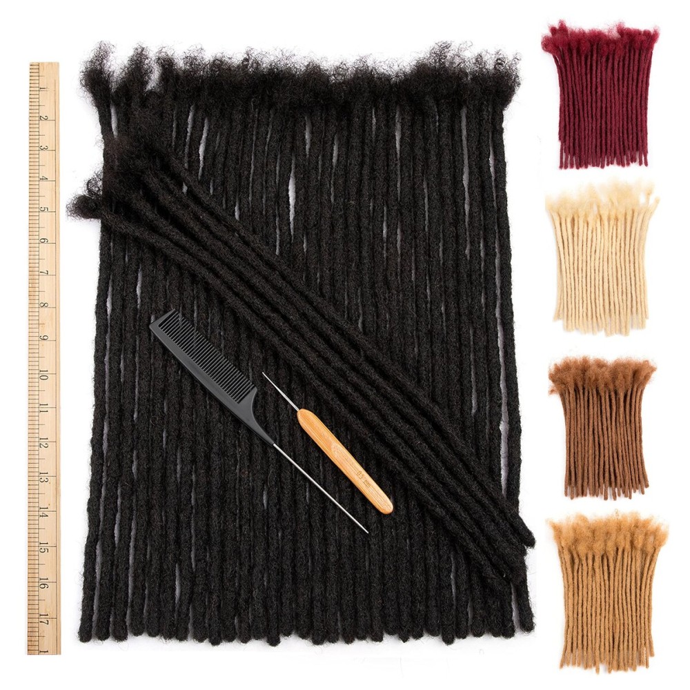 DAIXI 0.8cm Thickness 16 Inch 10 Strands 100% Real Human Hair Dreadlock Extensions for Man/Women Full Head Handmade Can Be Dyed and Bleached Soft Dreadlocks with Needle and Comb