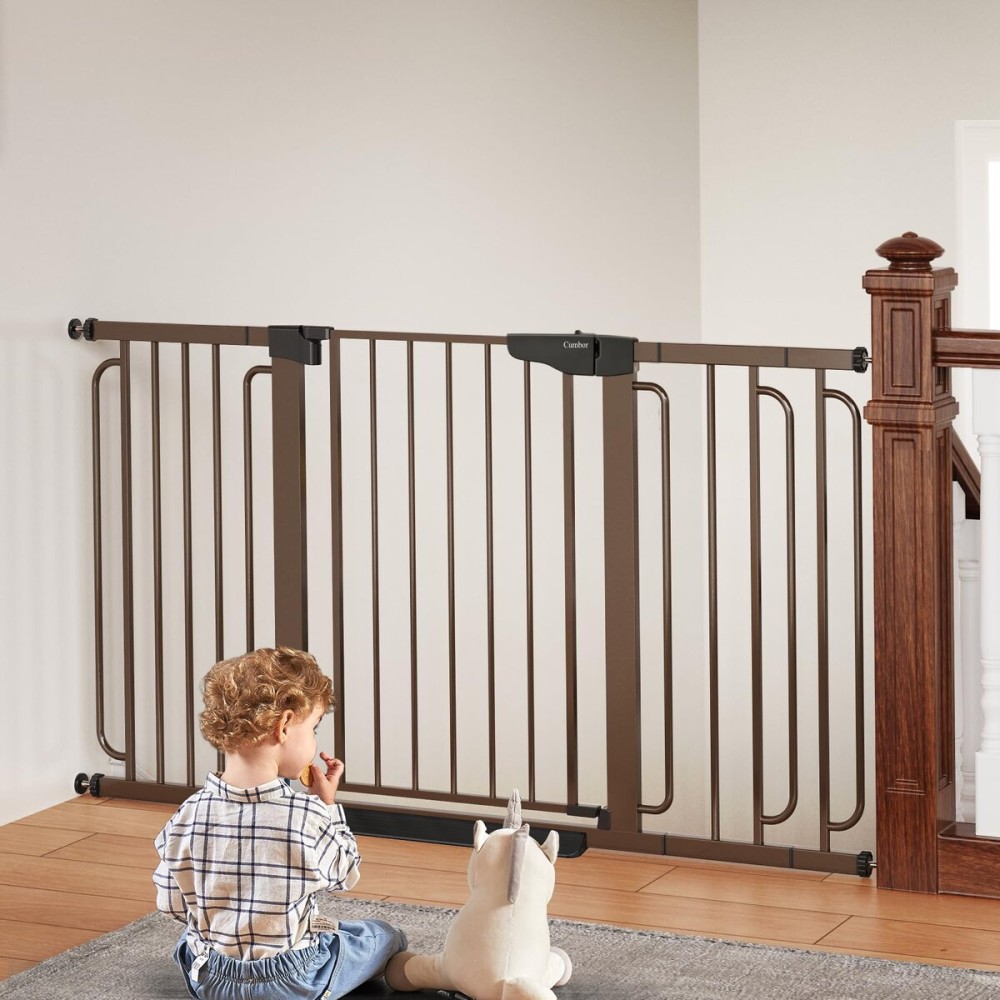 Cumbor 29.7-57 Extra Wide Baby Gate for Stairs, Mom\'s Choice Awards Winner-Dog Gate for Doorways, Pressure Mounted Walk Through Safety Child Gate for Kids Toddler, Tall Pet Puppy Fence Gate, Brown