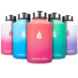 HYDRO CELL Stainless Steel Insulated Water Bottle with Straw - For Cold & Hot Drinks - Metal Vacuum Flask with Screw Cap and Modern Leakproof Sport Thermos for Adults (Coral/Punch 64oz)