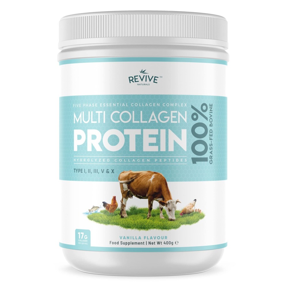 Revive Naturals Vanilla Multi Collagen Protein Powder - 400g - Unsweetened - 5 Types of Collagen Peptides - Hydrolyzed Grass Fed Bovine, Wild Caught Marine & Free-Range Chicken - Keto Approved