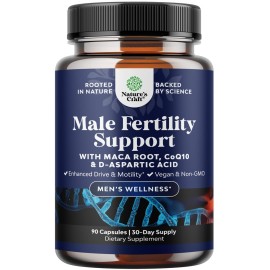 Pre Conception Male Fertility Supplement - Semen Volume Booster with CoQ10, Maca Root, Methyl Folate & D-Aspartic Acid - Mens Fertility Supplement for Sperm Motility - Conception for Him, 90 Count