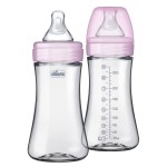 Chicco Duo 9oz. Hybrid Baby Bottle with Invinci-Glass Inside and Plastic Outside | Dishwasher, Bottle Warmer, and Electric Sterilizer Safe | Intui-Latch Nipple | Clear/Pink, 2pk