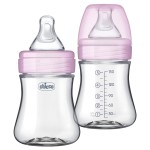 Chicco Duo 5oz. Hybrid Baby Bottle with Invinci-Glass Inside and Plastic Outside | Dishwasher, Bottle Warmer, and Electric Sterilizer Safe | Intui-Latch Nipple | Clear/Pink, 2pk
