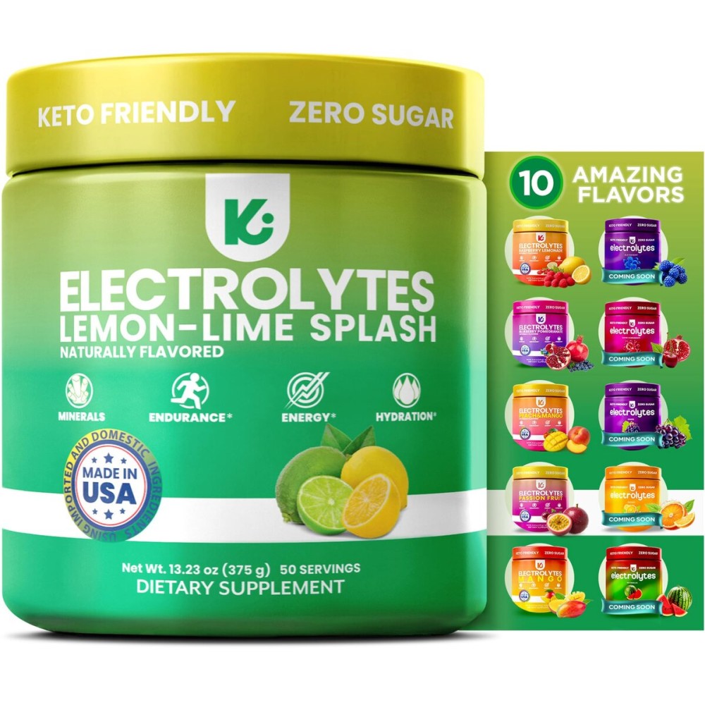 Keppi Electrolytes Powder - Lemon Lime Flavor 50 Servings - No Sugar Hydration Supplement with Potassium, Magnesium, Sodium - Keto, Vegan, Fasting-Friendly, Zero Calorie Electrolyte Drink