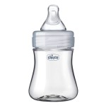 Chicco Duo 5oz. Hybrid Baby Bottle with Invinci-Glass Inside and Plastic Outside | Dishwasher, Bottle Warmer, and Electric Sterilizer Safe | Intui-Latch Nipple | Clear/Grey