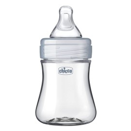 Chicco Duo 5oz. Hybrid Baby Bottle with Invinci-Glass Inside and Plastic Outside | Dishwasher, Bottle Warmer, and Electric Sterilizer Safe | Intui-Latch Nipple | Clear/Grey