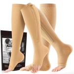 cerpite Zipper Compression Socks - 2 Pairs Open Toe Compression Stockings for Men Women 15-20mmHg,Suit for Running, Sport