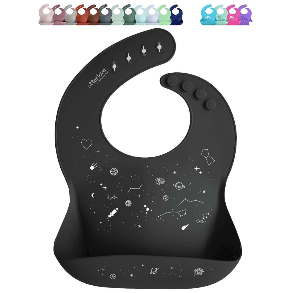 otterlove Silicone Bib - 100% Pure Platinum LFGB Baby Bibs with No Fillers - Wide Food Catching Pocket - Easy Clean - Mess Proof - Dishwasher Safe - BPA and Phthalate Free