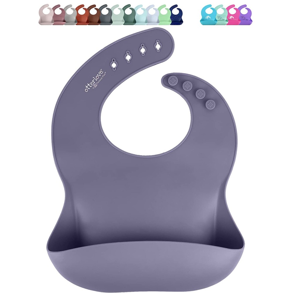 otterlove Silicone Bib - 100% Pure Platinum LFGB Baby Bibs with No Fillers - Wide Food Catching Pocket - Easy Clean - Mess Proof - Dishwasher Safe - BPA and Phthalate Free