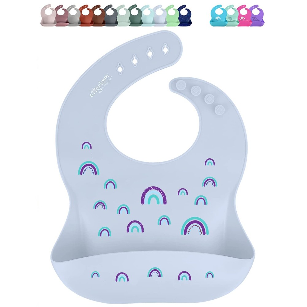 otterlove Silicone Bib - 100% Pure Platinum LFGB Baby Bibs with No Fillers - Wide Food Catching Pocket - Easy Clean - Mess Proof - Dishwasher Safe - BPA and Phthalate Free