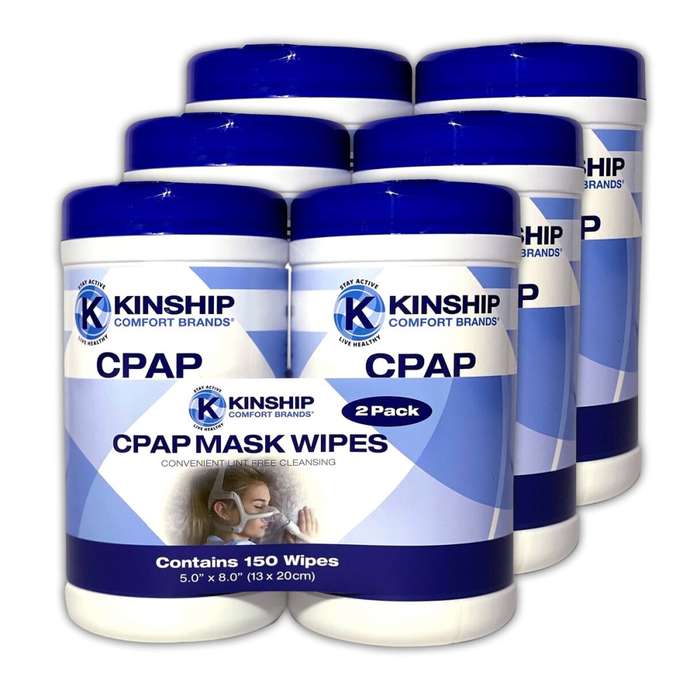 Kinship Comfort Brands CPAP Mask Cleaning Wipes, Unscented and Lint Free Cleanser to Clean Filters, Tubes and BIPAP Machines, 450 Wipes, 6 Canisters