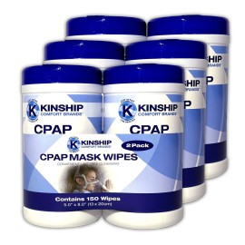 Kinship Comfort Brands CPAP Mask Cleaning Wipes, Unscented and Lint Free Cleanser to Clean Filters, Tubes and BIPAP Machines, 450 Wipes, 6 Canisters