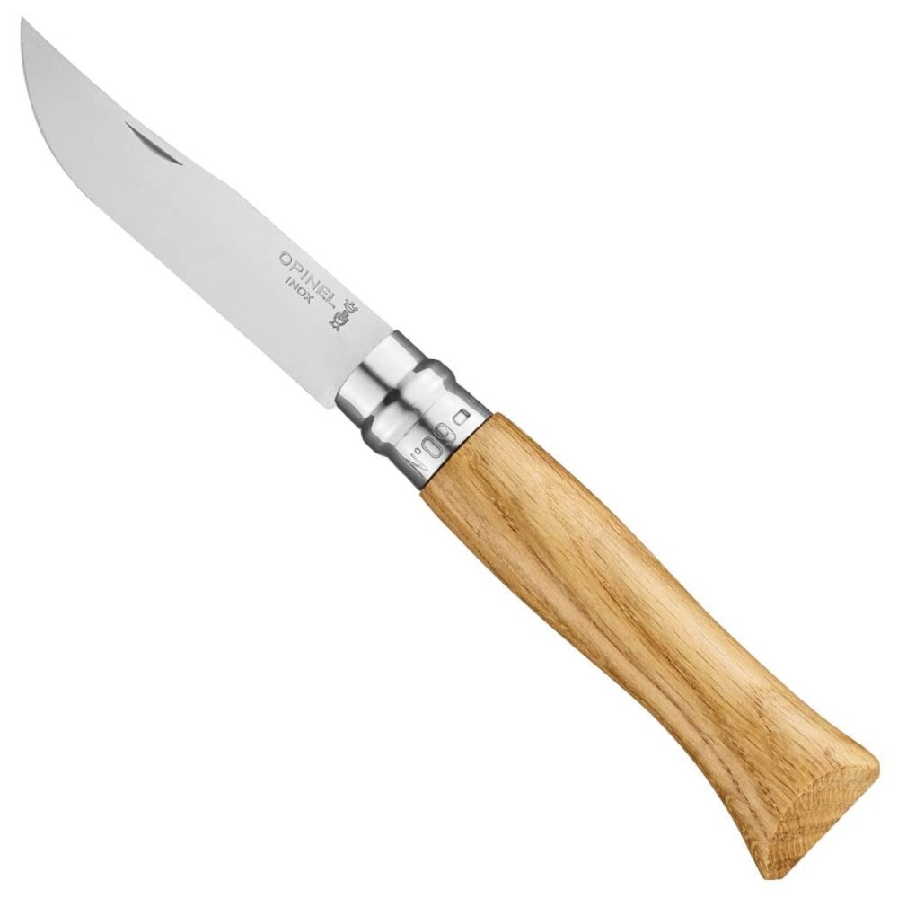 OPINEL No.06-No.09 Premium Woods, Stainless Steel Folding Pocket Knife, Made in France (No.09/Oak)
