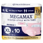 NorthShore MegaMax Adult Overnight Diapers, 12-Hour Tab-Style, X-Large, 10 Count Bag, Pink, 50-60 inches, Unisex Incontinence Underwear